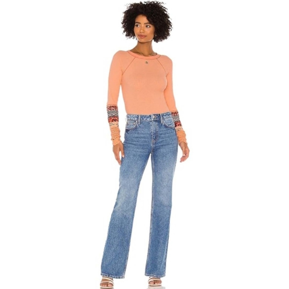 Free People in The Mix Cuff Thermal Top Desert Orange Combo XS $78